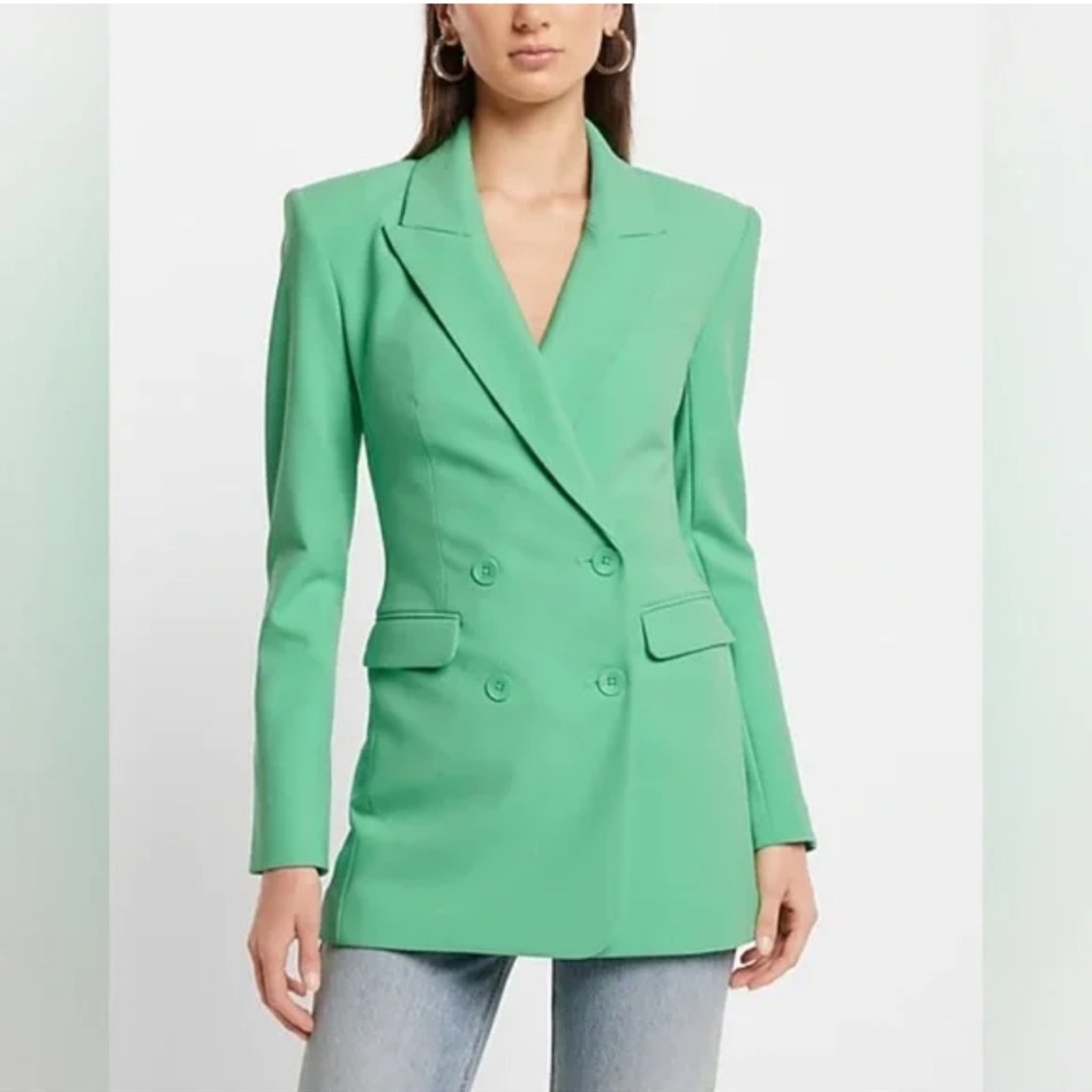 EXPRESS BRIGHT KELLY DOUBLE BREASTED HOURGLASS BLAZER 0